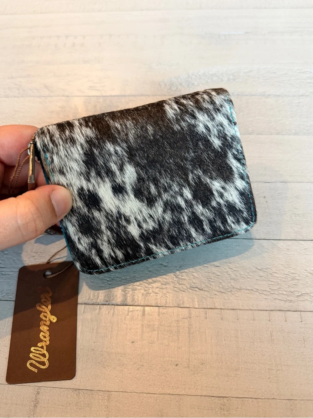Wrangler Genuine Hair-On Cowhide Zip-Around Wallet Turquoise